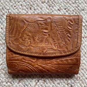 American Leather Co Brown Leather Tooled Wallet